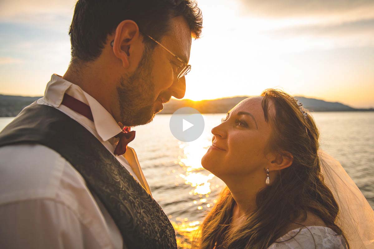 Hochzeitsportrait Zürich Zürichsee bei Sonnenuntergang